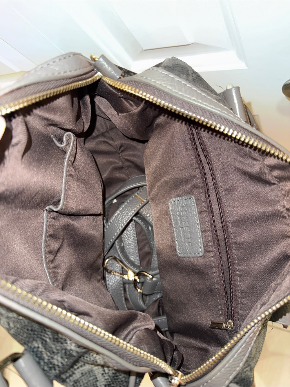 Terzetto Gray Snake-Print Satchel with Gold Hardware - Picture 3 of 7